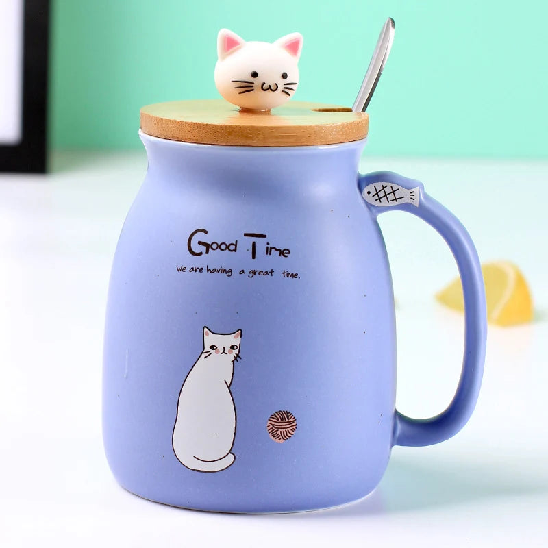 Tazza in Ceramica con Gatto e Coperchio 450ml – Idea Regalo Originale