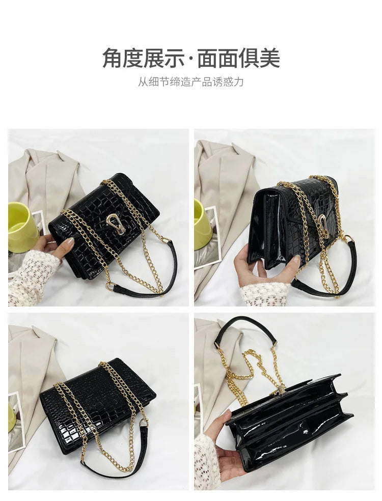 Borse a tracolla modello coccodrillo per donna Catene di moda Borsa quadrata Borsa a tracolla in pelle PU femminile Pochette per telefono quotidiana