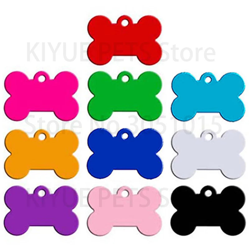 Targhette ID a Forma di Osso per Cani e Gatti – Alluminio | 4 Misure, 11 Colori