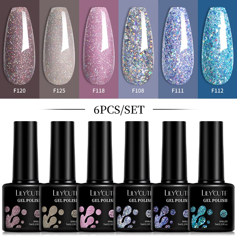 LILYCUTE Set di 6 Smalti Gel per Unghie Fai-da-Te 7ML, Rosa Brillante, Accessori per Nail Art, Smalto Gel UV LED Soak-Off