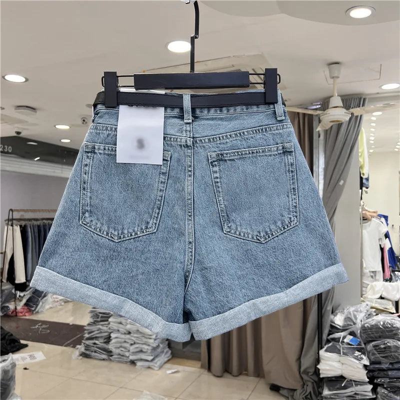 Shorts Denim Vita Alta – Orlo Arrotolato Stile Vintage | 5 Colori | Donna