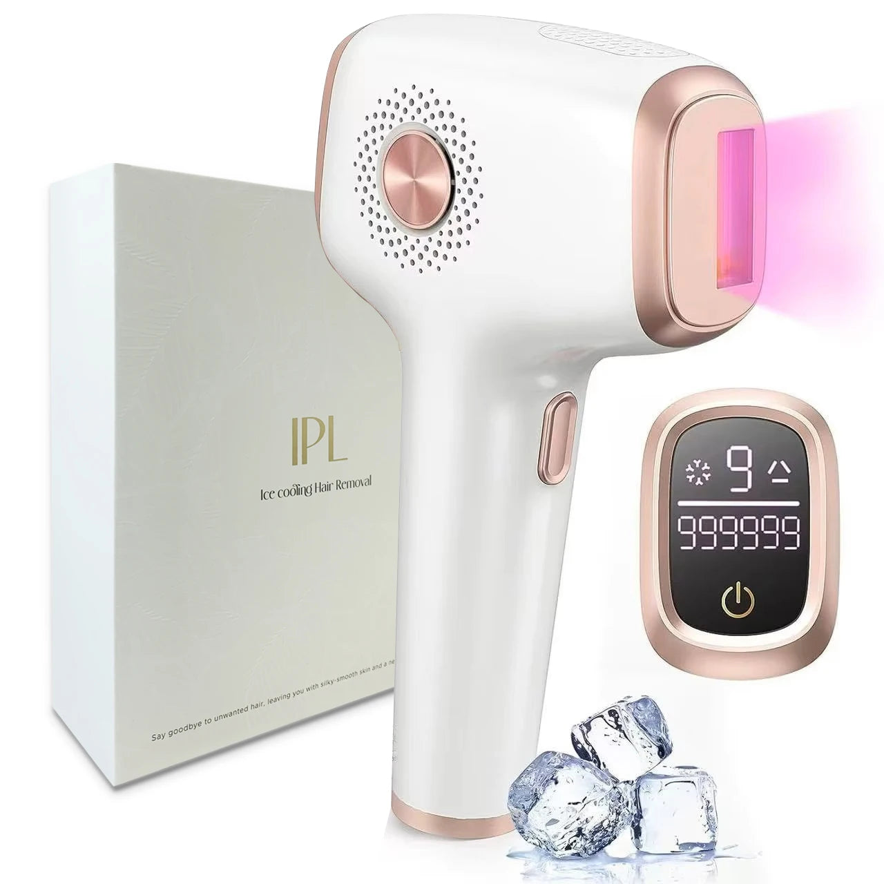 Depilazione IPL con funzione di cura del raffreddamento del ghiaccio per donne permanente, 999999 flash Dispositivo di rimozione dei peli IPL indolore
