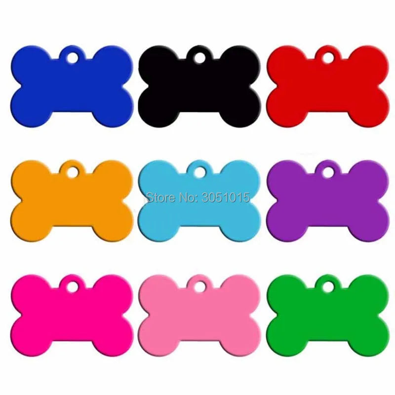 Targhette ID a Forma di Osso per Cani e Gatti – Alluminio | 4 Misure, 11 Colori