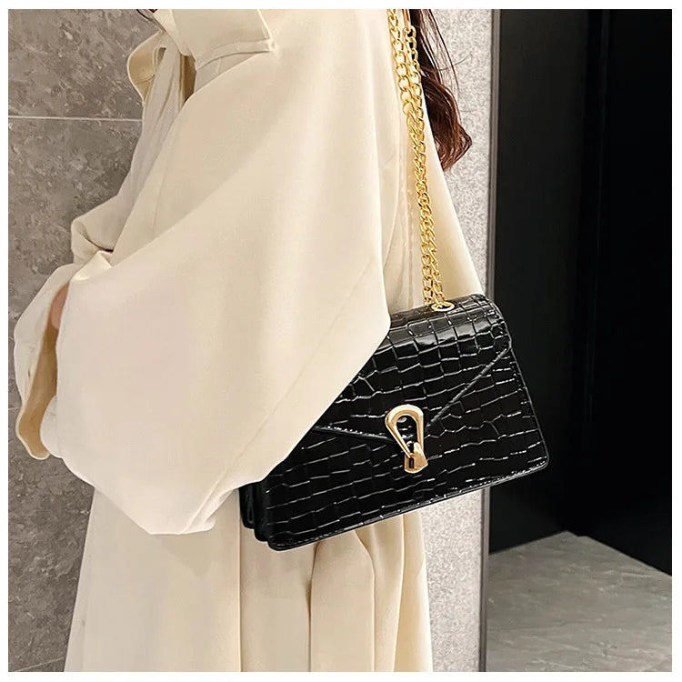 Borse a tracolla modello coccodrillo per donna Catene di moda Borsa quadrata Borsa a tracolla in pelle PU femminile Pochette per telefono quotidiana
