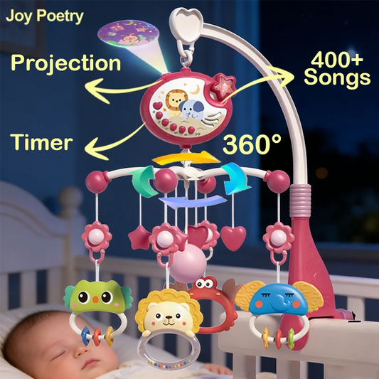 360 °   Mobile Musicale per Culla con Luce Notturna Rotante, Proiezione, Campanello, Giocattolo a Quattro Velocità con Timer, Regalo per Neonati