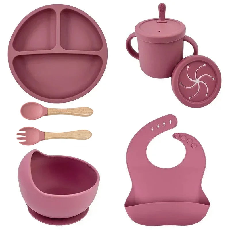 Set Stoviglie in Silicone per Bambini – Piatto, Ciotola, Tazza & Posate | 6-9 Pezzi