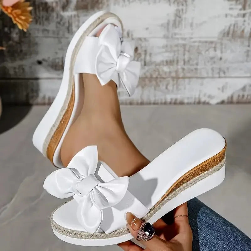 Nuove donne pantofole casual tinta unita bowknot piattaforma scarpe basse moda cinturini intrecciati sandali da passeggio all'aperto Zapatilla Mujer
