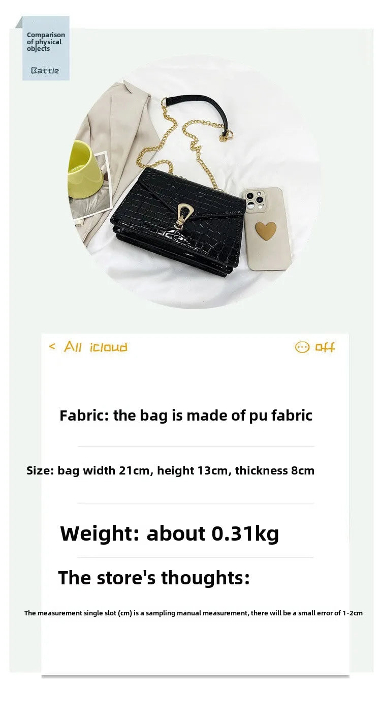 Borse a tracolla modello coccodrillo per donna Catene di moda Borsa quadrata Borsa a tracolla in pelle PU femminile Pochette per telefono quotidiana