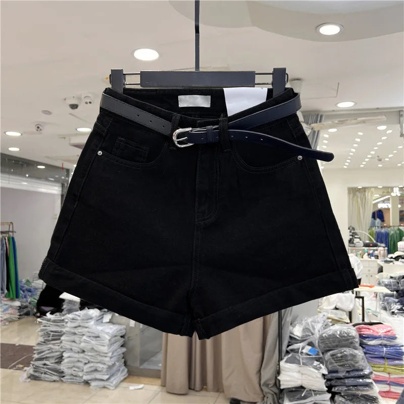 Shorts Denim Vita Alta – Orlo Arrotolato Stile Vintage | 5 Colori | Donna
