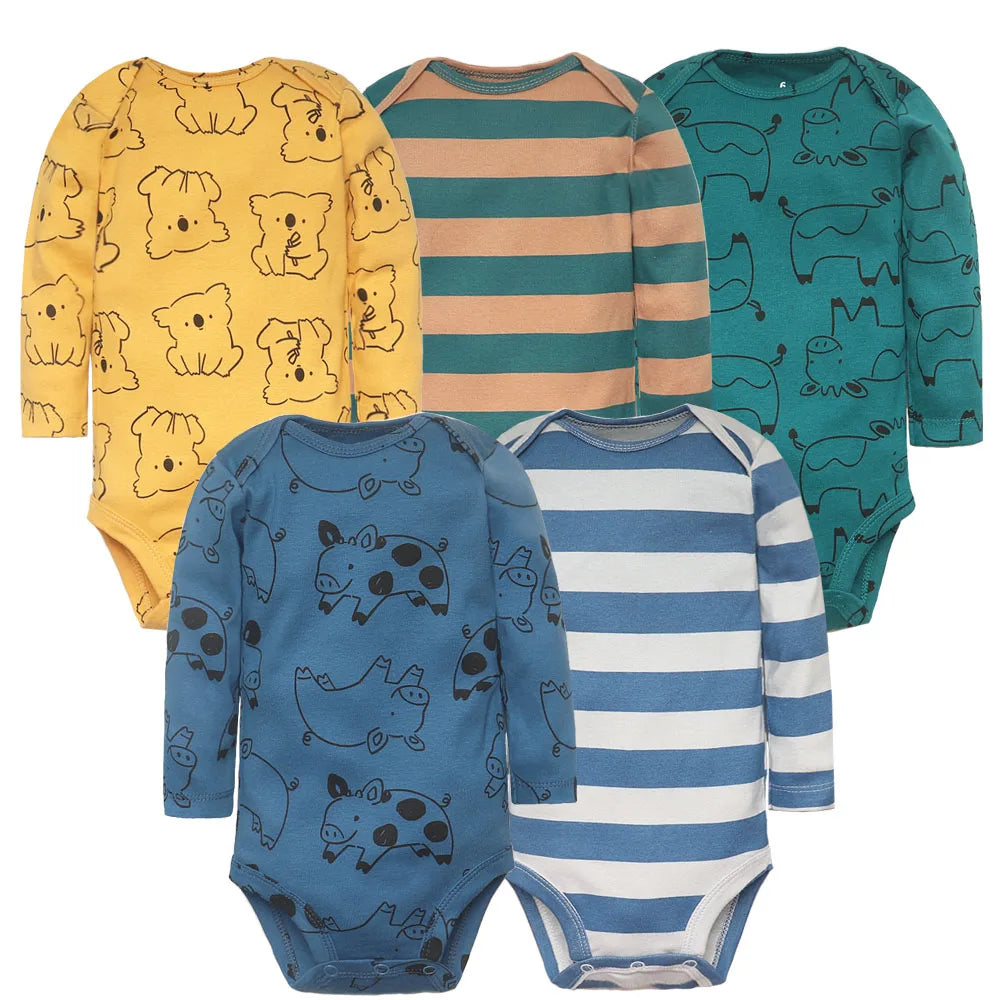 Tute per neonato 5 pezzi Set di vestiti per neonato Abbigliamento per bambina per bambino 100% cotone morbido per neonato Nuove tute per neonato in cartone animato