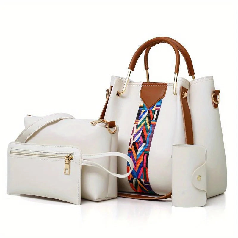 Set 4 Borse Donna in Pelle PU – Tracolla + Borsa a Mano + Pochette + Portacarte | 8 Colori