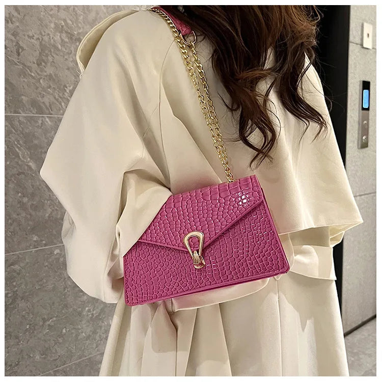 Borse a tracolla modello coccodrillo per donna Catene di moda Borsa quadrata Borsa a tracolla in pelle PU femminile Pochette per telefono quotidiana