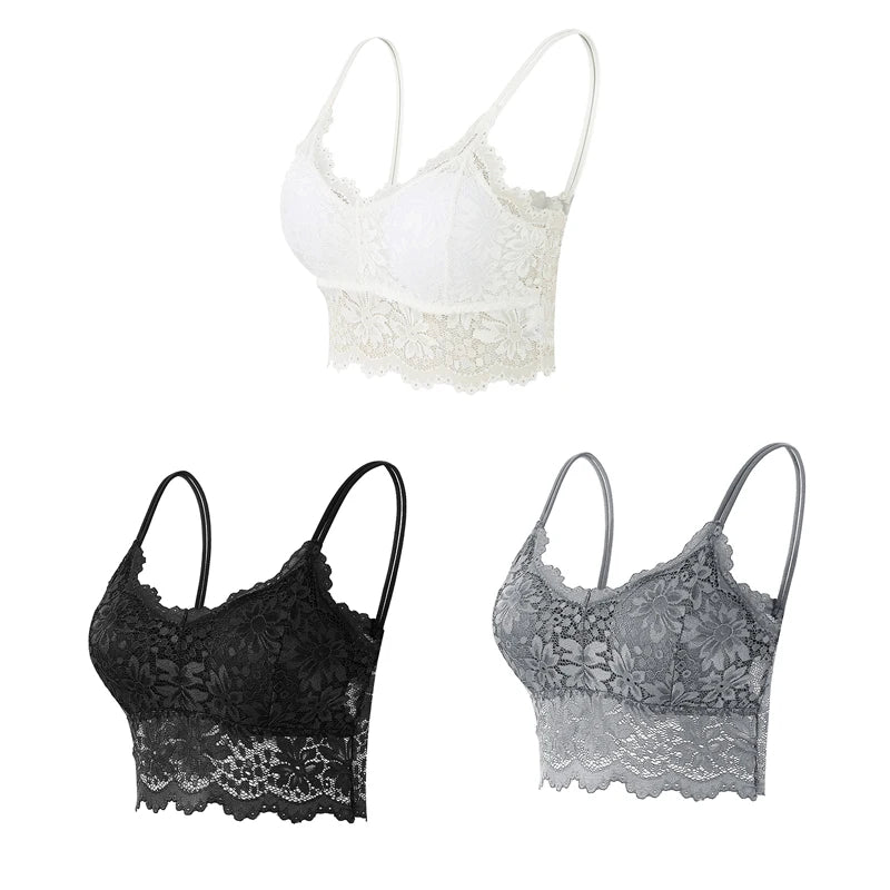 Set 3 Reggiseni in Pizzo Senza Fili – Bralette Push-Up Imbottito | 15 Stili | Donna