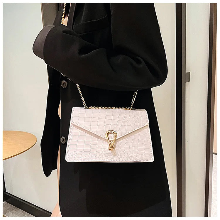 Borse a tracolla modello coccodrillo per donna Catene di moda Borsa quadrata Borsa a tracolla in pelle PU femminile Pochette per telefono quotidiana