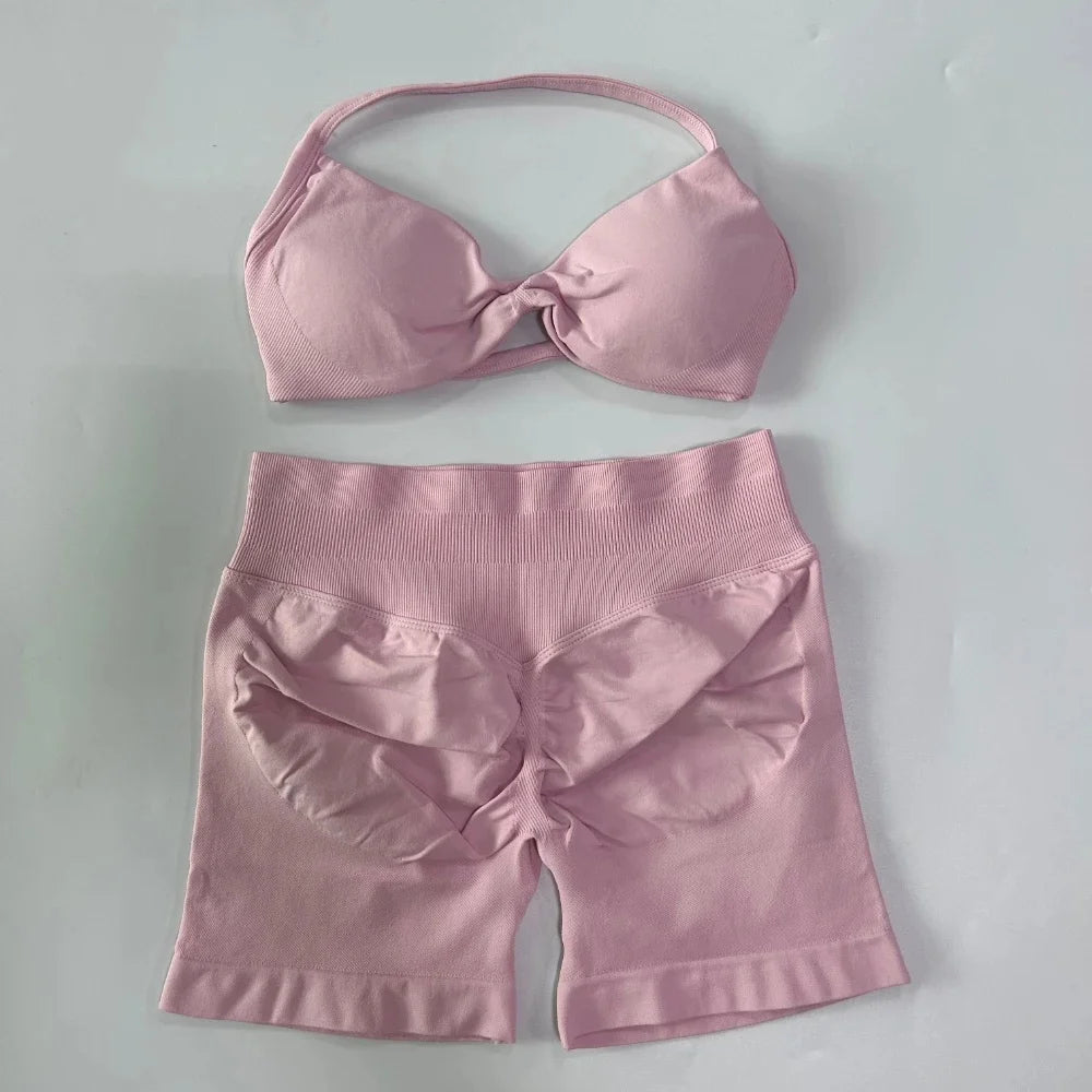 Set Yoga 2 Pezzi Senza Cuciture – Reggiseno Sportivo & Pantaloncini Fitness