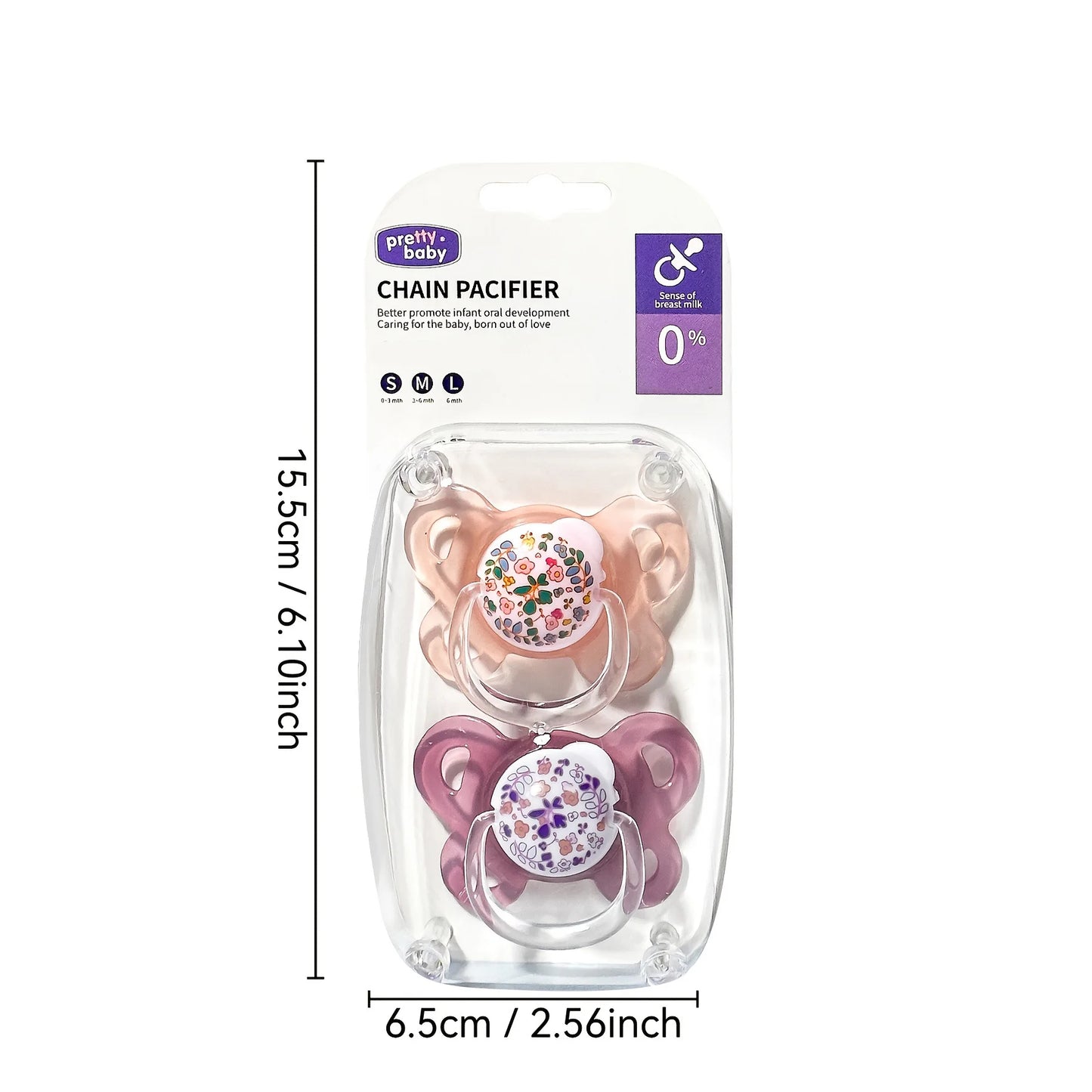 Set 2/4 Ciucci per Neonati con Coperchio – Motivo Floreale, Tettarella a Pollice, Silicone