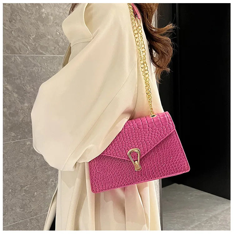 Borse a tracolla modello coccodrillo per donna Catene di moda Borsa quadrata Borsa a tracolla in pelle PU femminile Pochette per telefono quotidiana