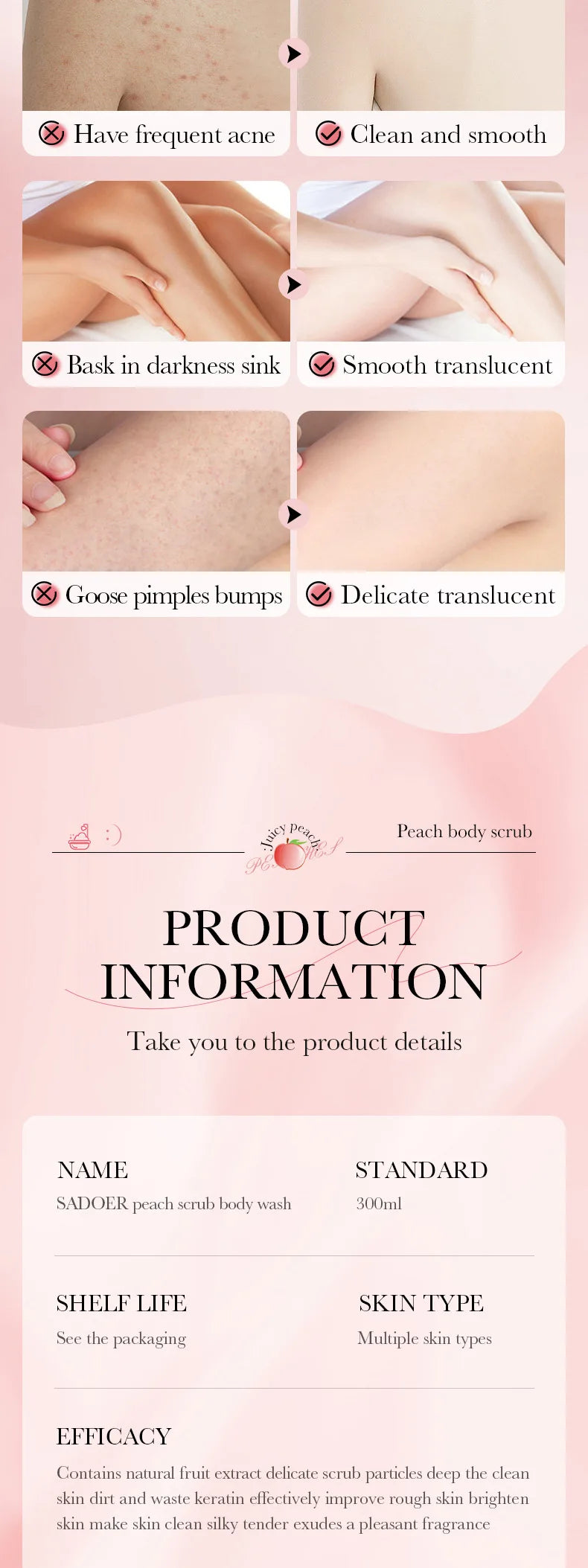 Gel Doccia Esfoliante 300ml – Scrub Naturale, Illuminante & Profumato | Donna