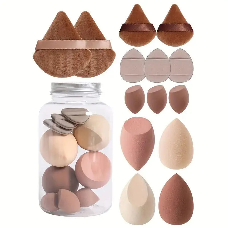 Set 14 Spugnette Trucco in Velluto con Contenitore – Beauty Blender Piumini Cipria