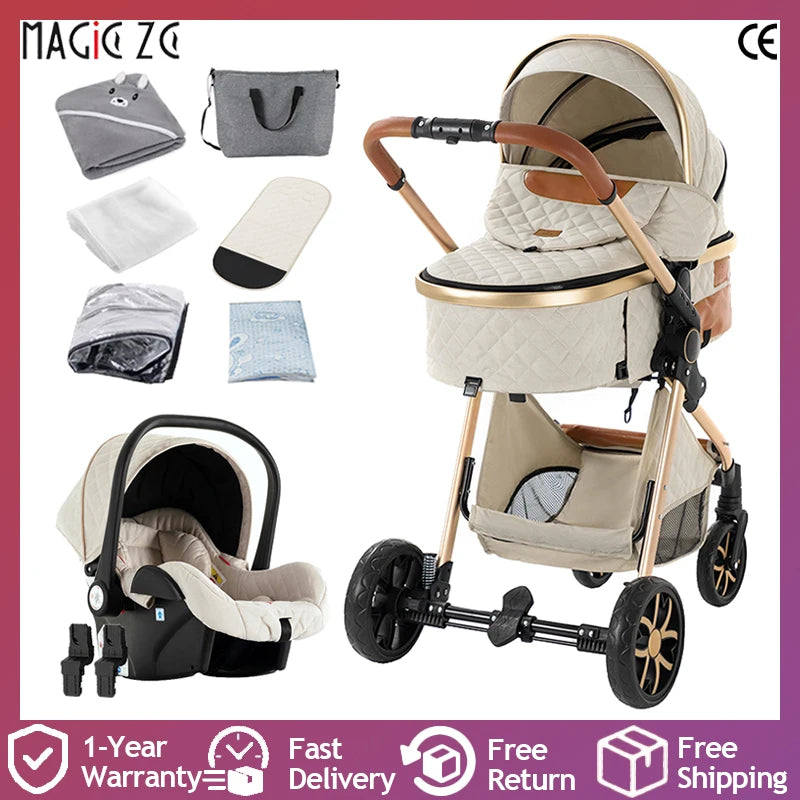 Passeggino 3 in 1 — Carrozzina, Seggiolino Auto e Passeggino da Viaggio