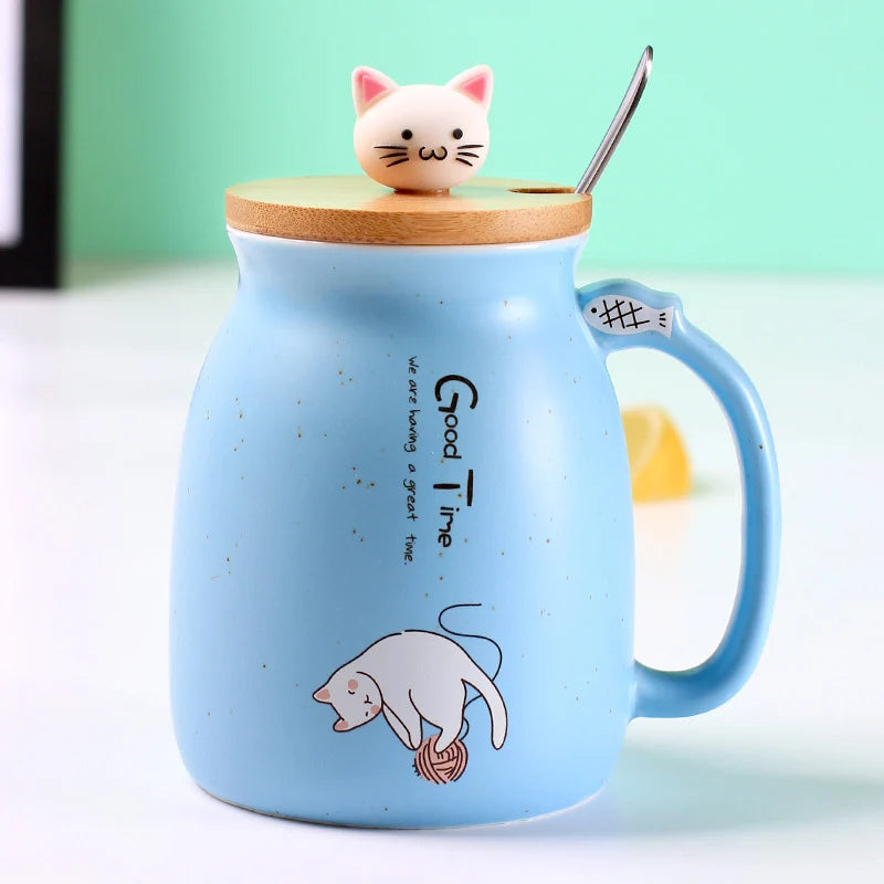 Tazza in Ceramica con Gatto e Coperchio 450ml – Idea Regalo Originale