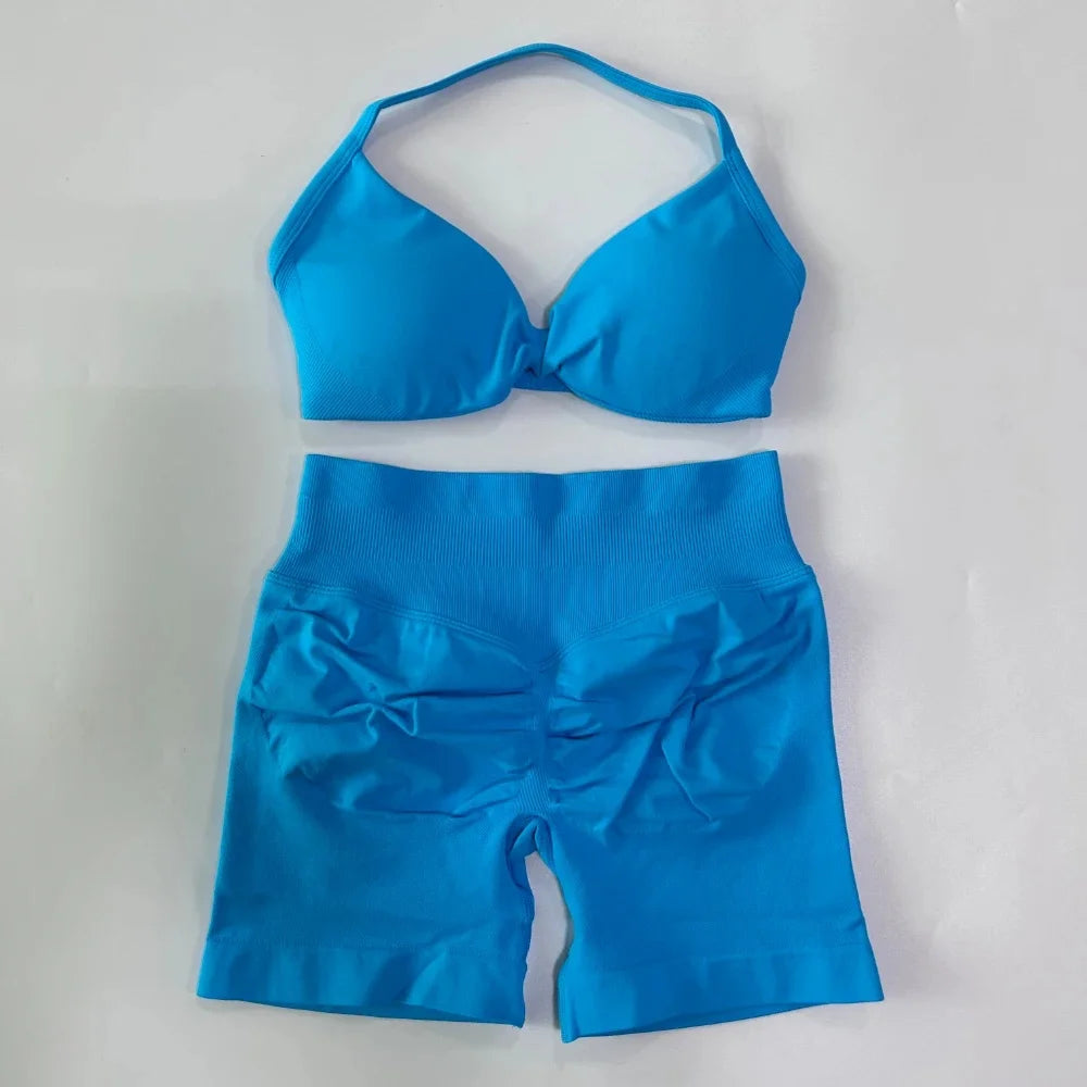 Set Yoga 2 Pezzi Senza Cuciture – Reggiseno Sportivo & Pantaloncini Fitness