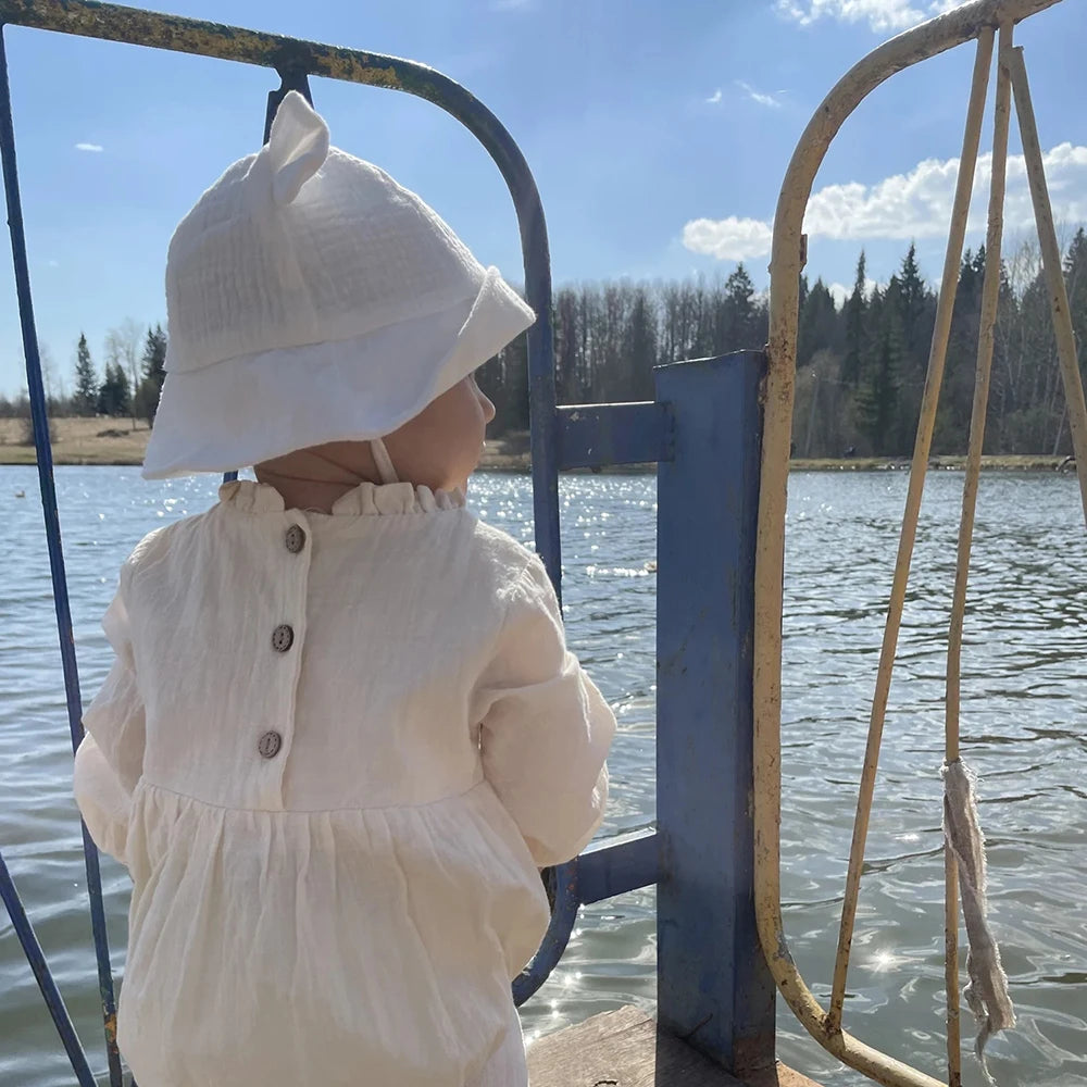 Cappellino da Sole Neonato in Mussola di Cotone – Panama Unisex 3-12 Mesi