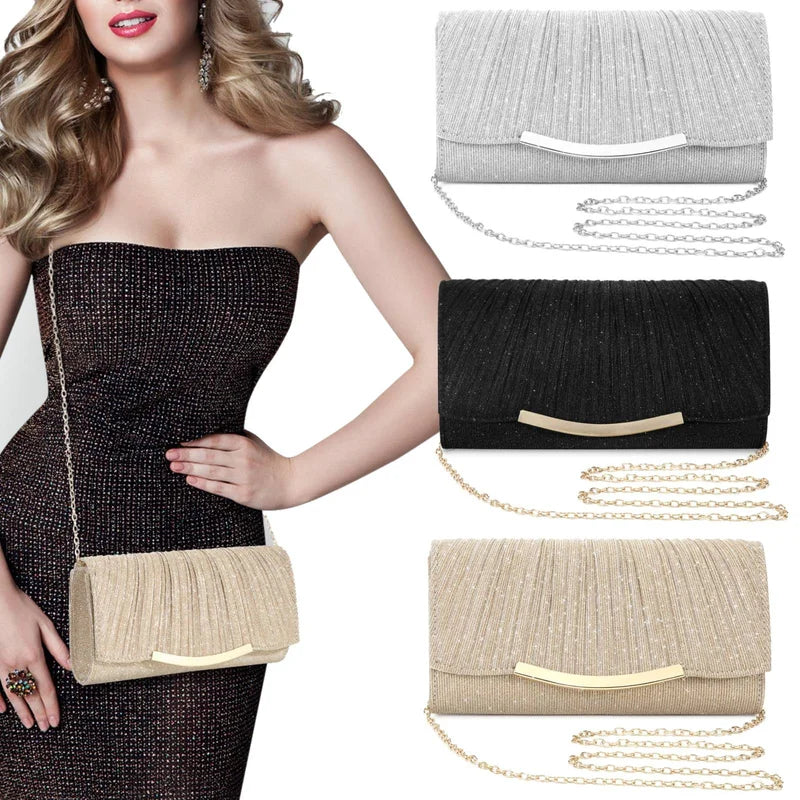 Pochette da Sera Elegante — Raso e Paillettes, Tracolla Staccabile
