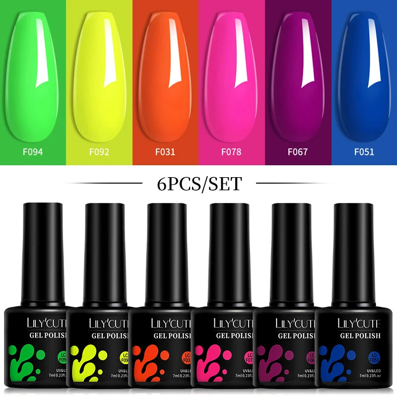 LILYCUTE Set di 6 Smalti Gel per Unghie Fai-da-Te 7ML, Rosa Brillante, Accessori per Nail Art, Smalto Gel UV LED Soak-Off