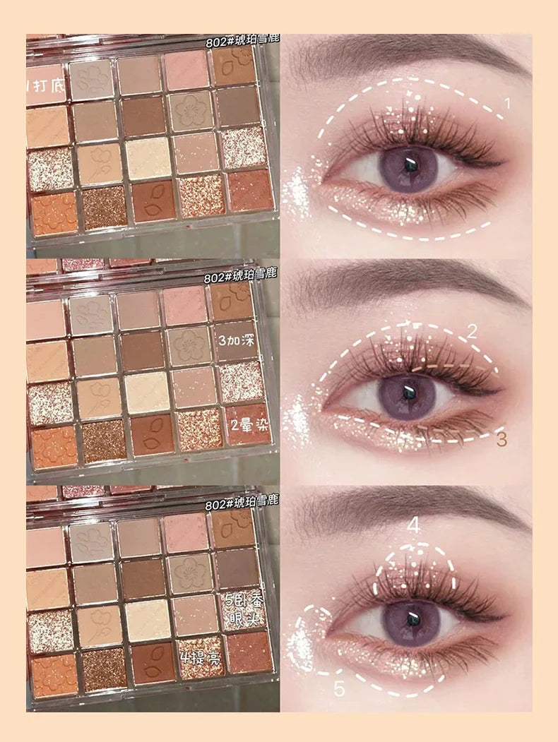 Palette Ombretti 20 Colori – Opachi, Glitter e Shimmer, Impermeabile 20g