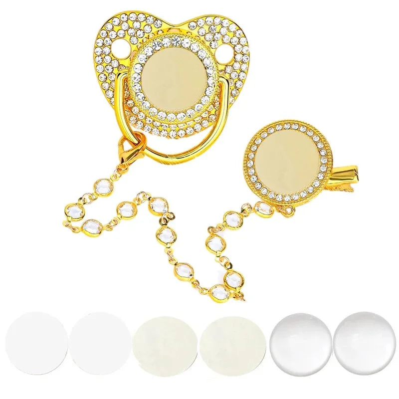 Ciuccio Sublimabile con Strass e Clip Portaciuccio – Set Neonato Senza BPA
