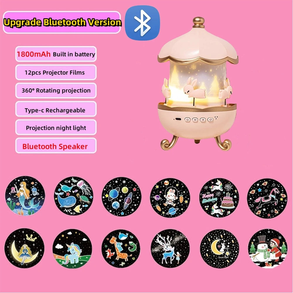 Proiettore stellare per bambini 12 pellicole Luci stellare per proiettore da soffitto Lampada notturna per bambini con altoparlante Bluetooth Regali squisiti