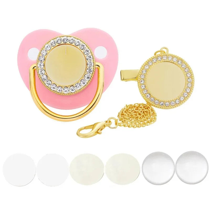 Ciuccio Sublimabile con Strass e Clip Portaciuccio – Set Neonato Senza BPA