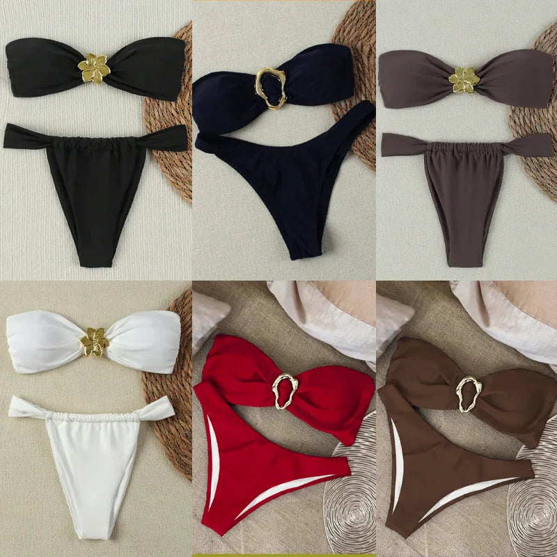 Set Bikini Bandeau Push-Up Brasiliano – Costume da Bagno Donna con Perizoma