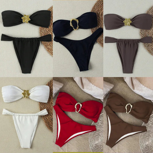 Set Bikini Bandeau Push-Up Brasiliano – Costume da Bagno Donna con Perizoma