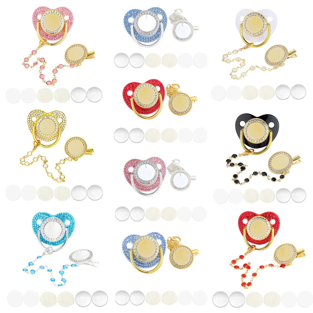 Ciuccio Sublimabile con Strass e Clip Portaciuccio – Set Neonato Senza BPA