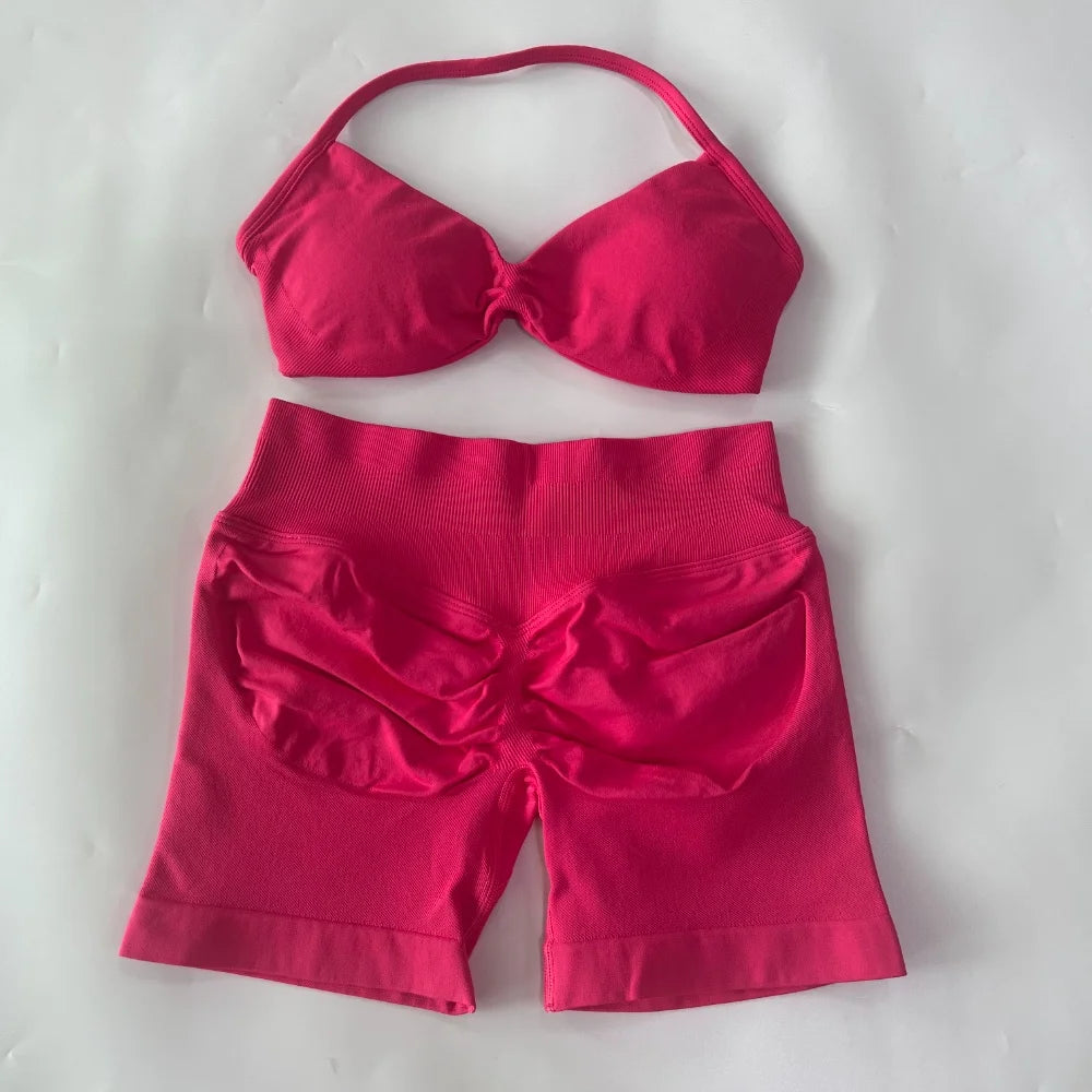 Set Yoga 2 Pezzi Senza Cuciture – Reggiseno Sportivo & Pantaloncini Fitness