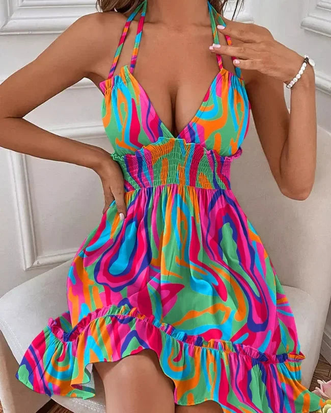 Canotta Scollo a V Profondo & Schiena Aperta – Abito Estivo Senza Maniche | 10 Colori | Donna