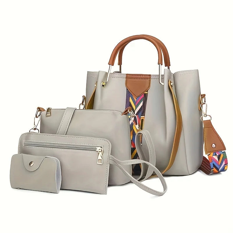 Set 4 Borse Donna in Pelle PU – Tracolla + Borsa a Mano + Pochette + Portacarte | 8 Colori