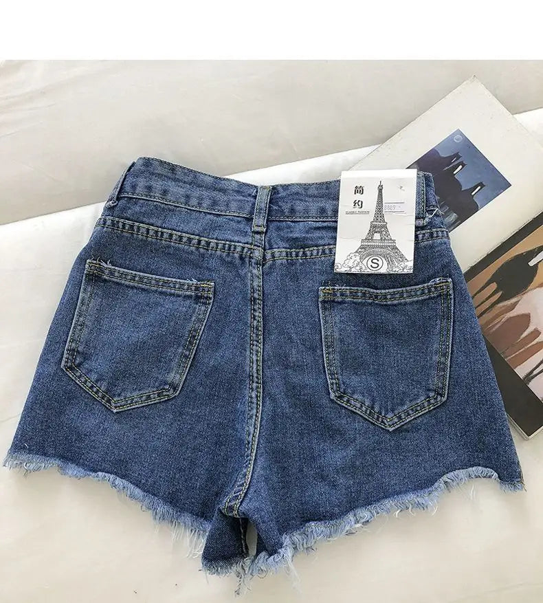 Shorts Denim Vita Alta Orlo Grezzo – Gamba Larga Stile Coreano | 4 Colori | DURIKIES
