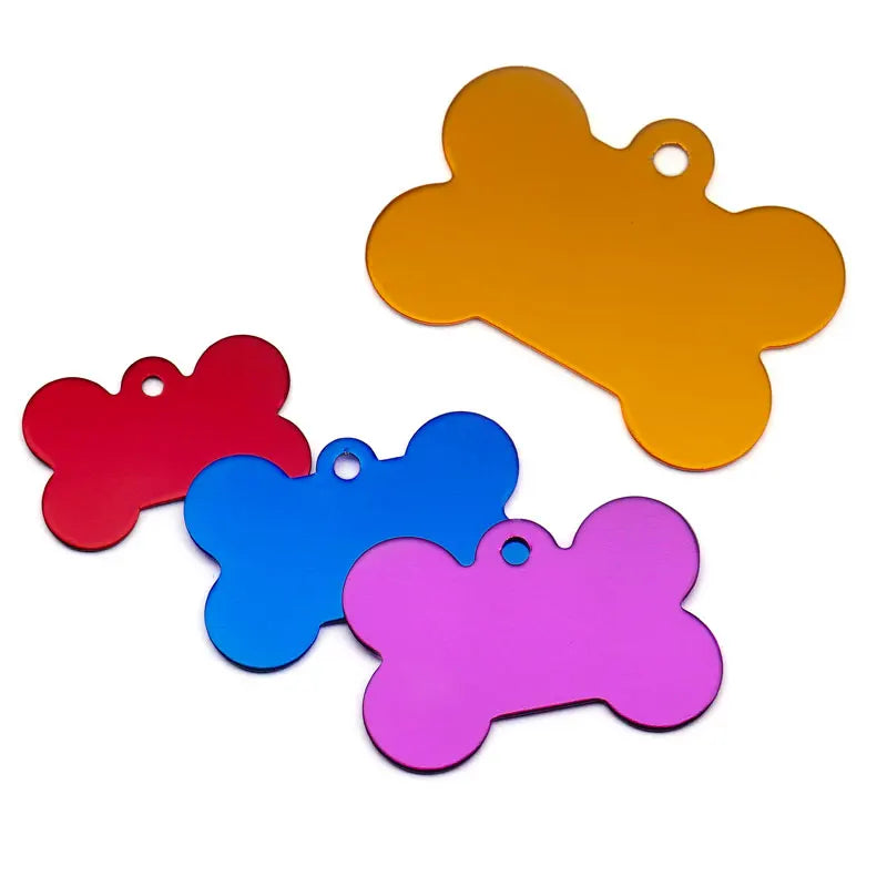 Targhette ID a Forma di Osso per Cani e Gatti – Alluminio | 4 Misure, 11 Colori