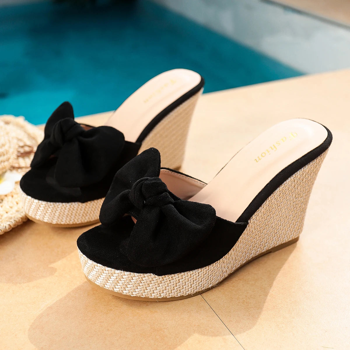 Sandali con Zeppa da Donna con Fiocco e Tacco a Piattaforma, Ciabatte Estive Comode per Spiaggia, Feste, Stile Casual e Uso Quotidiano