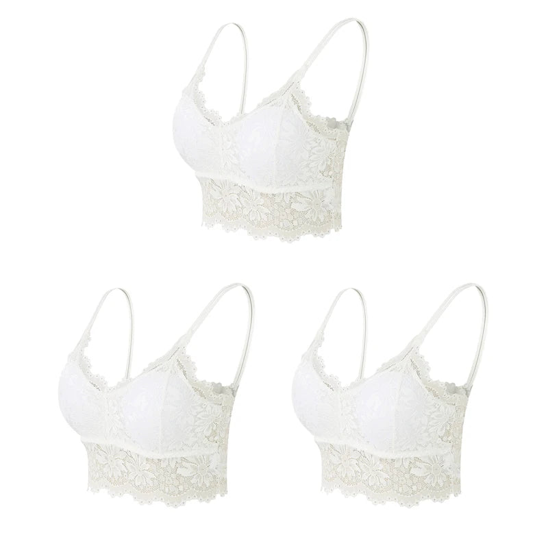 Set 3 Reggiseni in Pizzo Senza Fili – Bralette Push-Up Imbottito | 15 Stili | Donna