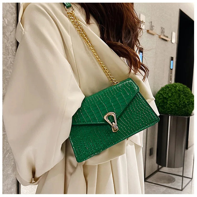 Borse a tracolla modello coccodrillo per donna Catene di moda Borsa quadrata Borsa a tracolla in pelle PU femminile Pochette per telefono quotidiana
