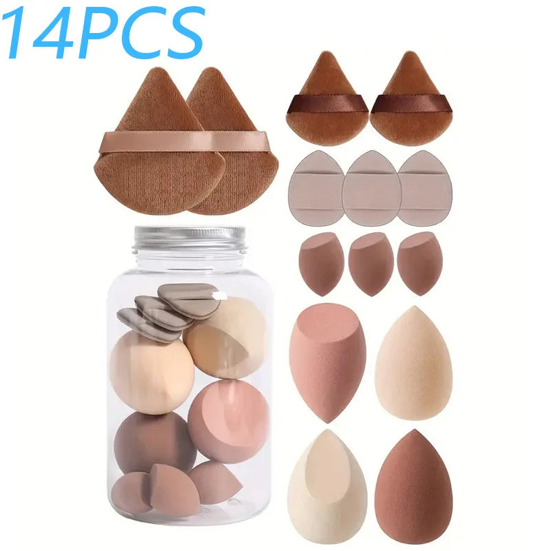 Set 14 Spugnette Trucco in Velluto con Contenitore – Beauty Blender Piumini Cipria