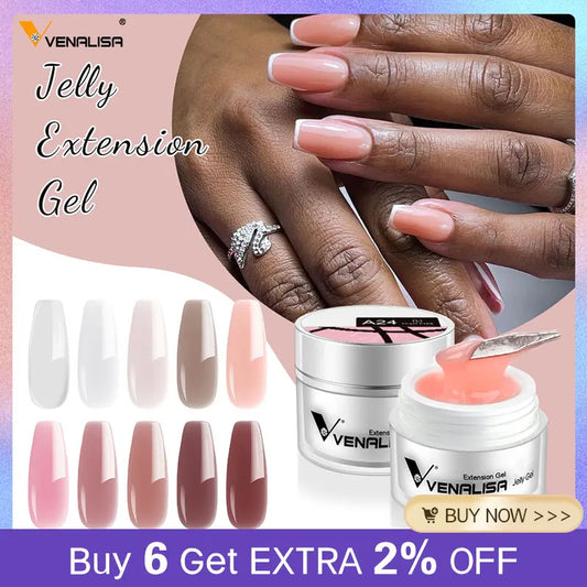 15ml Venalisa Jelly Extension Nail UV Gel da costruzione French Glitter Poly Gel per unghie Trasparente Fibra di colore mimetico naturale Vernice