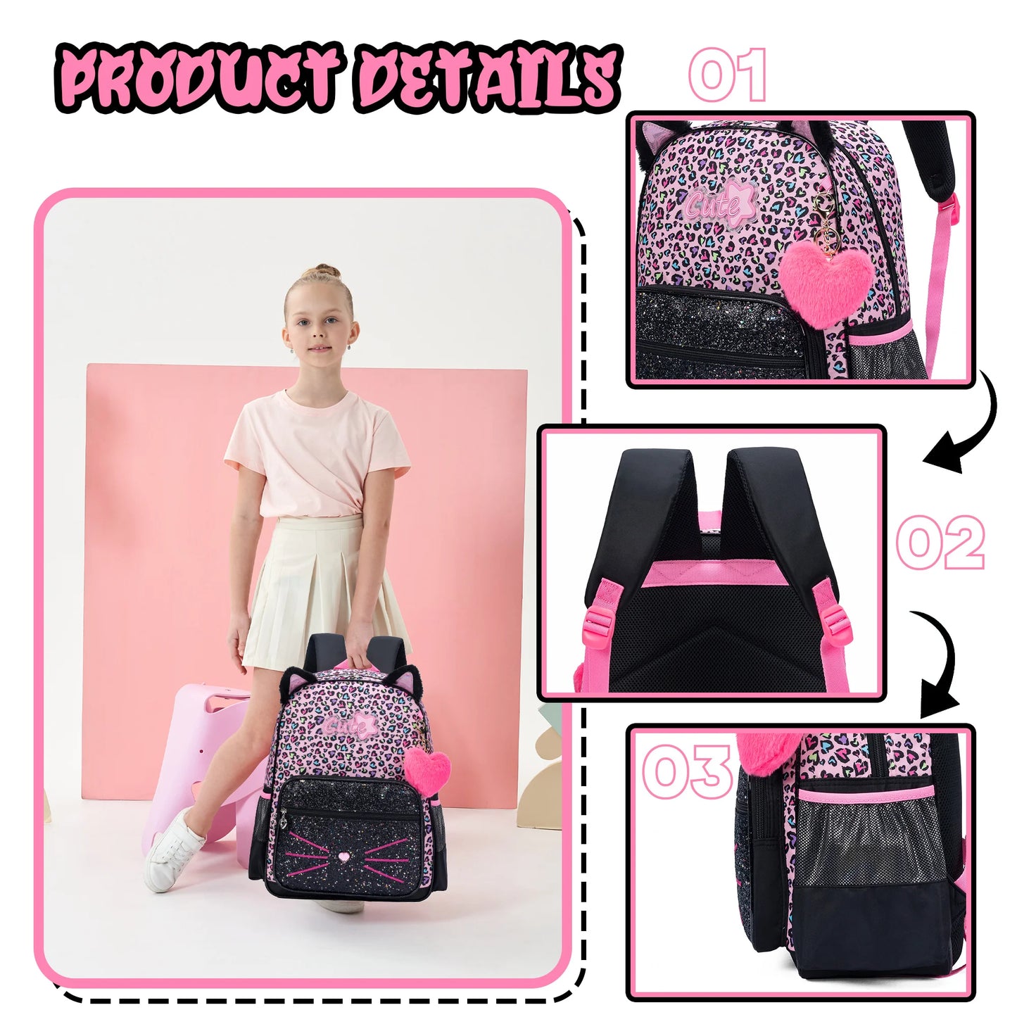 Zaino Scuola per Ragazze con Lunch Box — Set 3 Pezzi