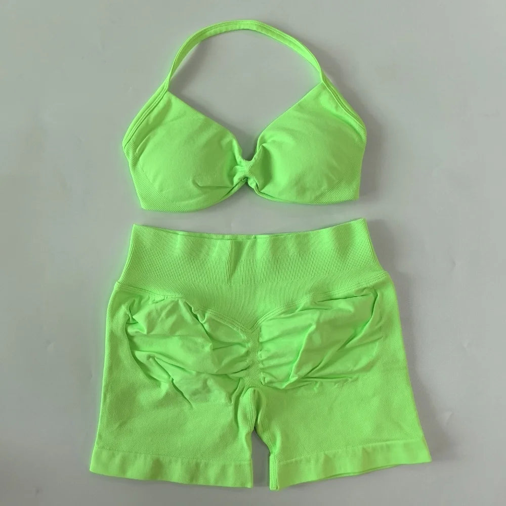 Set Yoga 2 Pezzi Senza Cuciture – Reggiseno Sportivo & Pantaloncini Fitness