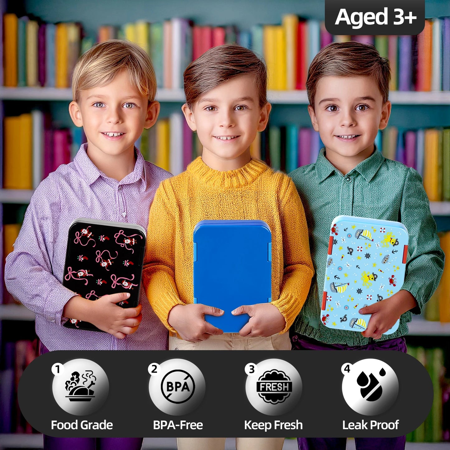 Bento Box per Bambini — Portapranzo 2 Livelli 5 Scomparti, Sicuro per Microonde, A Prova di Perdite