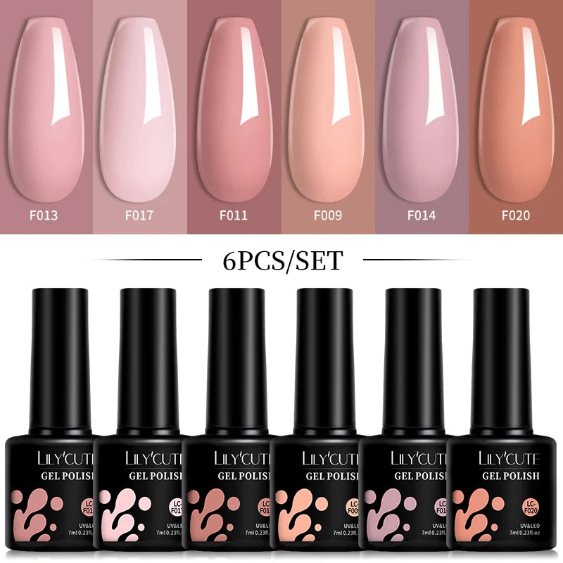 LILYCUTE Set di 6 Smalti Gel per Unghie Fai-da-Te 7ML, Rosa Brillante, Accessori per Nail Art, Smalto Gel UV LED Soak-Off